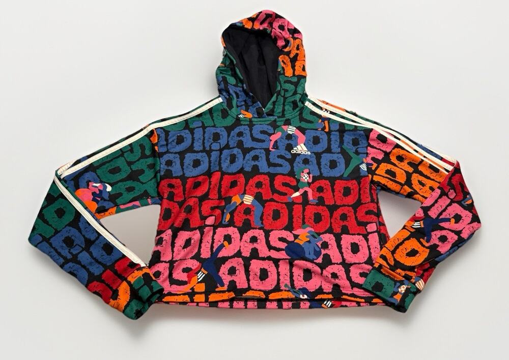 Adidas x Farm Rio Hoodie Small 3-Stripes Cropped Spellout track jacket Sz XS